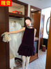 Zhou Meimei Dark Night Purple Festive Elegant Bow Velvet Vest Dress