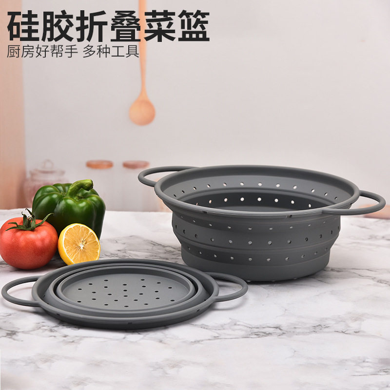 Food Grade Silicone Telescopic Folding Basket Draining Basket Multi-functional Vegetable Filter Vegetable Fruit Food Draining Sieve