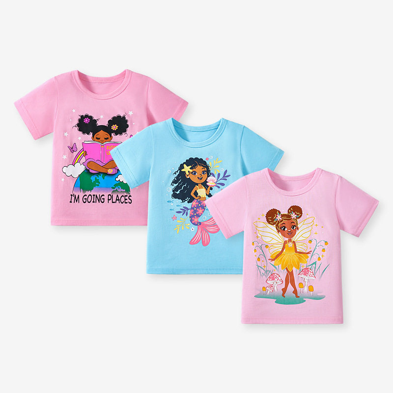 Custom-made Summer Short-sleeve Girls' T-shirt, 2025 New Cotton Girls' T-shirt Set
