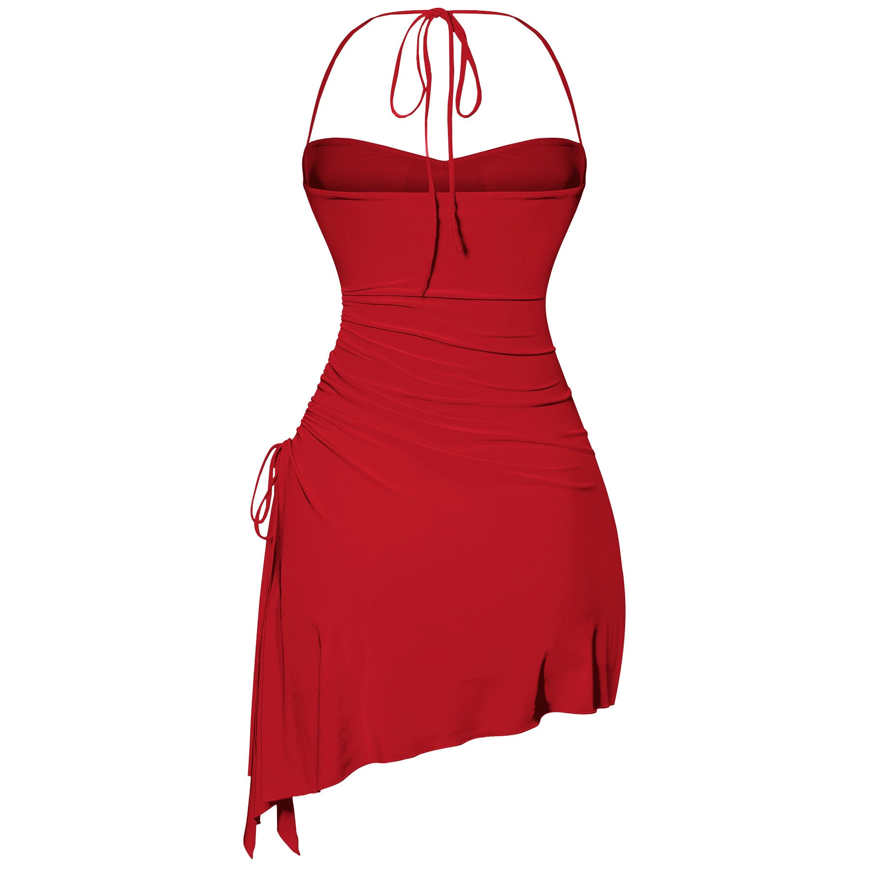 Halter Neck Ruched Bodycon Dress Side Slit Irregular Hem Slim Fit Night Out Party Wear Wholesale Available