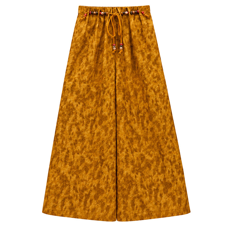Quần ống rộng nữ họa tiết in hai mặt thắt lưng dây buộc phong cách nhẹ nhàng P9028 — Amber (7 ngày)
