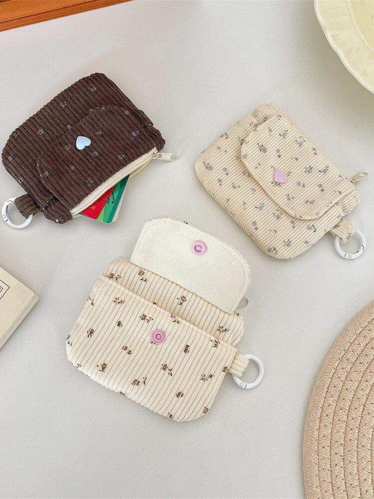 511221 Corduroy Printed Card Holder Coin Storage Bag Women's Wallet Zipper Card Holder Bank Card Id Bag
