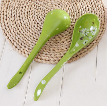Snowflake melamine soup spoon household melamine spoon porcelain long handle spoon anti-scald non-slip drinking soup spoon noodle spoon