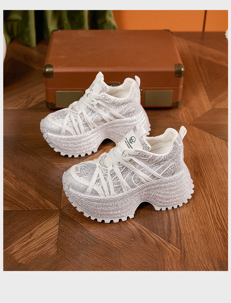Sandal cao gót nữ hở mũi quai ngang đế dày, gót siêu cao 8 cm, phối đá lấp lánh — Đen, Bạc, Trắng chi tiết 18