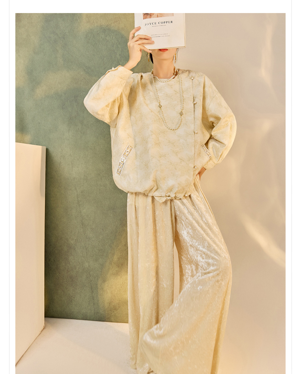 Áo khoác cardigan dệt kim thêu họa tiết hình học dáng ngắn tay dài — Màu trắng nhạt, Màu xanh hải quân