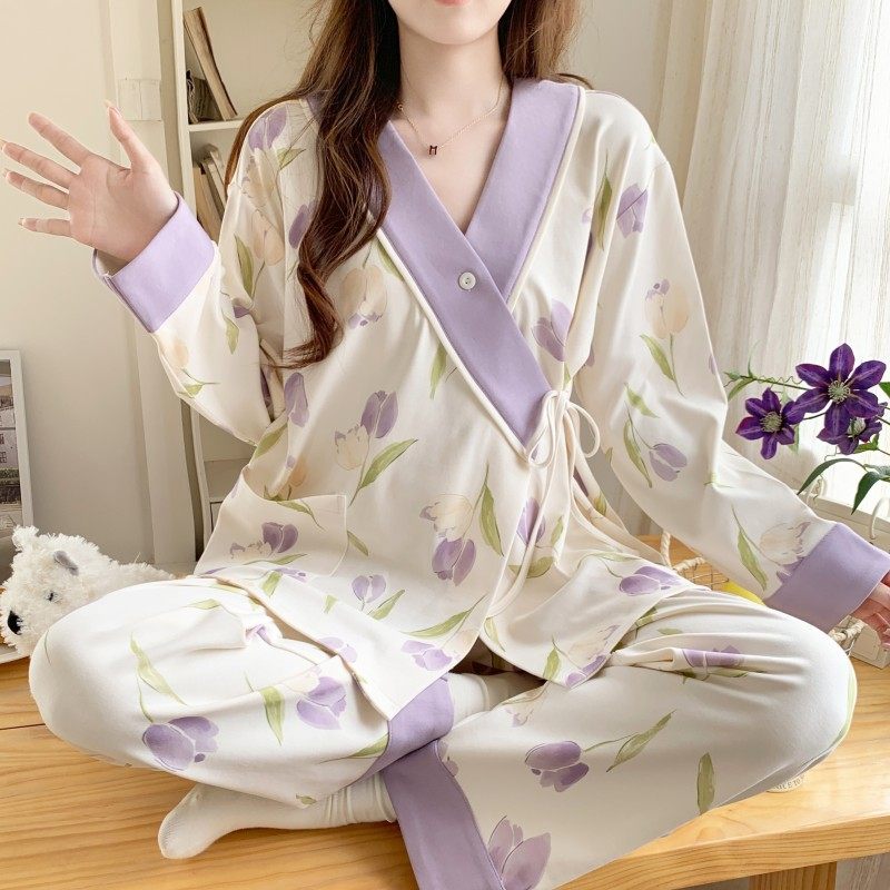 Moon clothing summer thin postpartum nursing kimono pregnant women's pajamas 5 spring and autumn days 6 pregnant women breast-feeding July 8