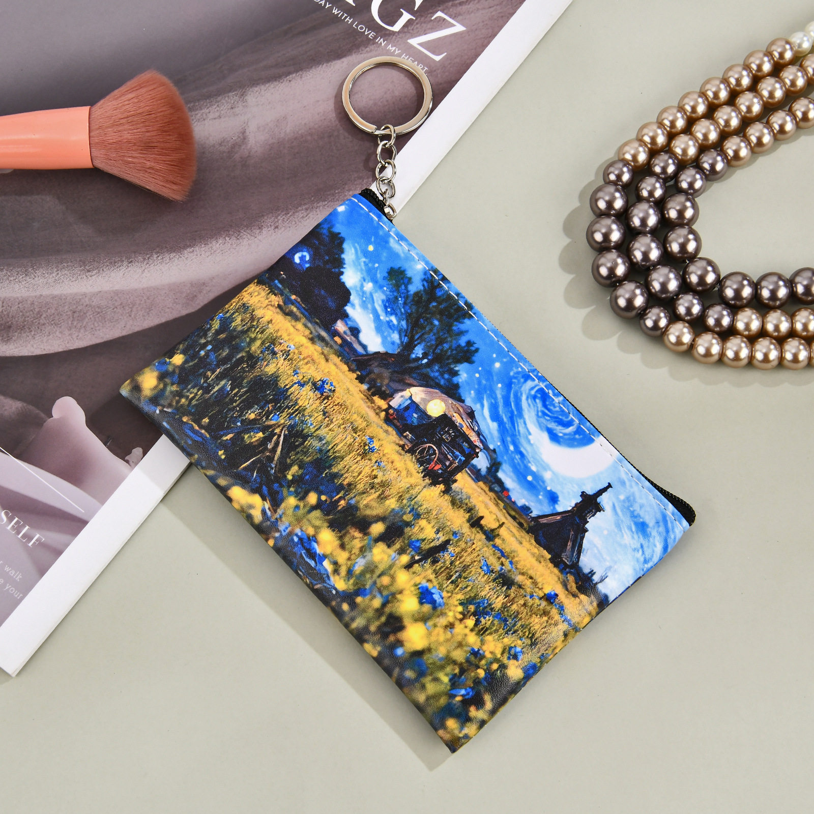 Cross-border explosions coin bag, oil painting starry sky high creative Van Gogh coin bag, coin purse, hot new