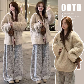 New Winter Suede Fur Coat ➕ Women's Velvet Thickened Small Fragrant Pants Suit