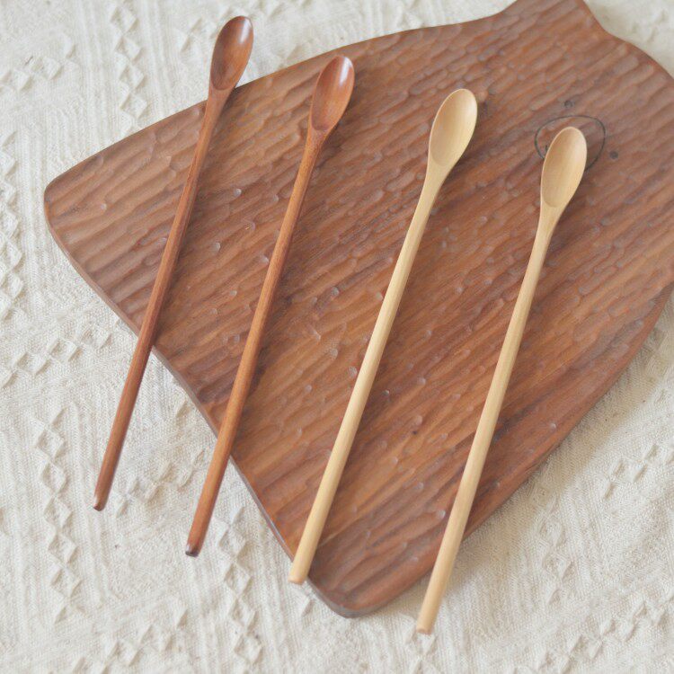 25cm Long Handle Wooden Spoon Honey Stirring Spoon Lotus Wood Thin Handle Spoon Long Wooden Spoon Can Be Printed with Logo