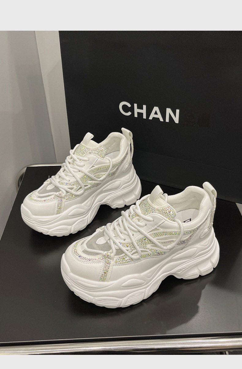 Giày sneaker nữ đế dày chunky phong cách thể thao, mũi tròn, dây buộc, đế cao 8 cm — Trắng, Hồng, Đen chi tiết 12