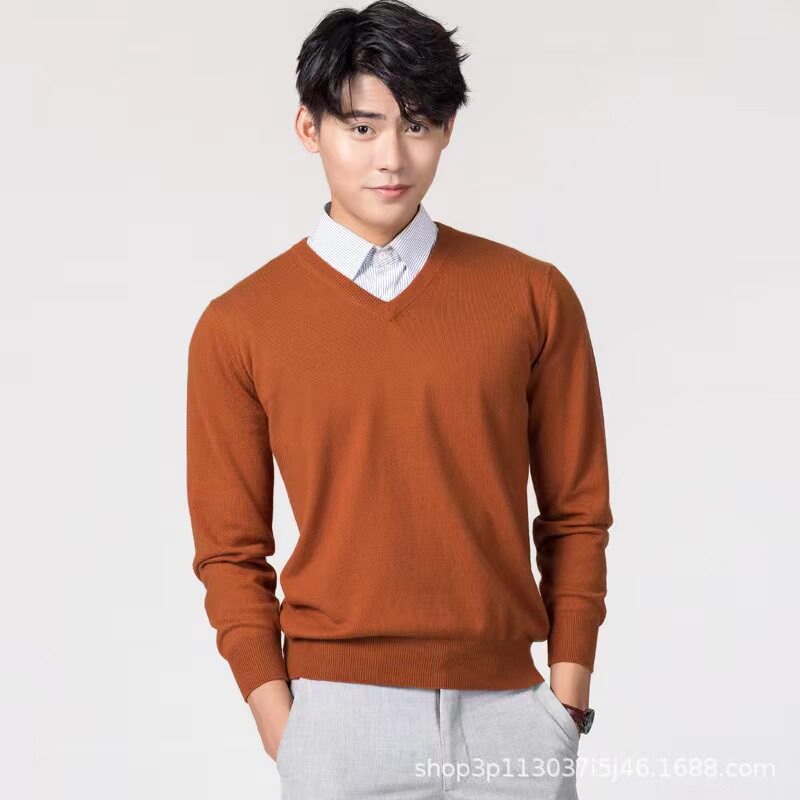 跨境新款韩版秋冬男士V领大码毛衫针织宽松纯色男毛衣打底衫