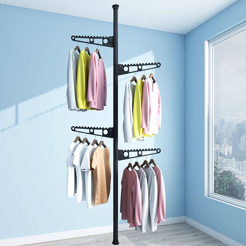 Floor-To-Ceiling Clothes Drying Rack, Thickened and Reinforced, Floor-Mounted, Adjustable Height, No-Drill, Retractable Household Clothes Rack