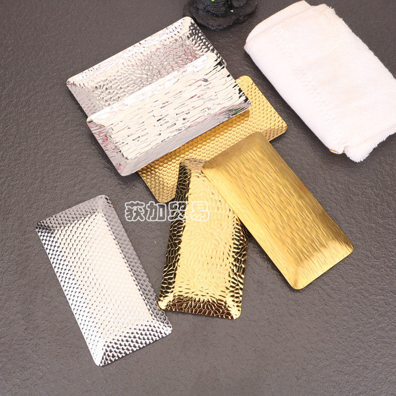 Stainless Steel Towel Tray High-class Hotel Restaurant Wet Wipes Tray Rectangular Golden Small Plate Shelf Table Tableware