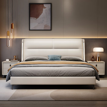 Master Bedroom High-End Elegant Modern Simple 2024 New Bedroom Leather Art Soft Bag Double Multi-Functional Wedding Bed
