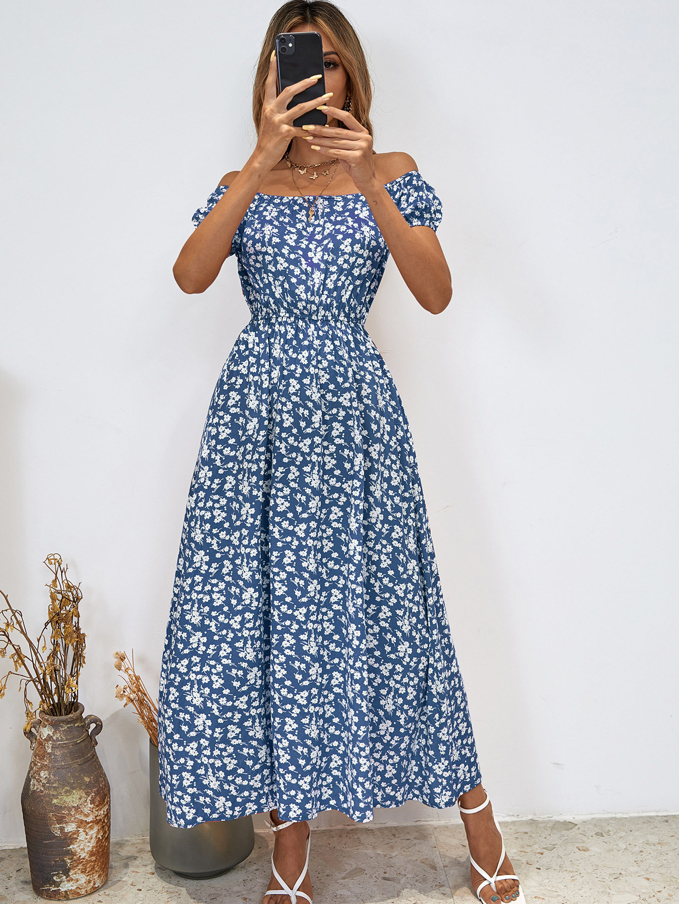 Floral Print Maxi Dress Elegant Fresh Sweet Style Perfect for Summer Events Wholesale Available