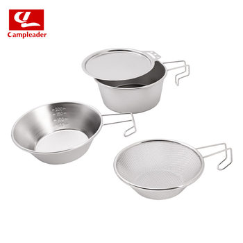 Outdoor 304 stainless steel salad bowl camping picnic set Bowl hanging portable camping tableware colander suit