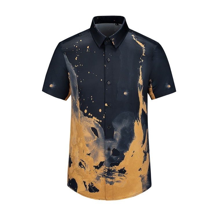 Áo sơ mi nam tay ngắn in họa tiết chống nhăn phong cách casual — đen, Giá bán đại lý không được thấp hơn 208