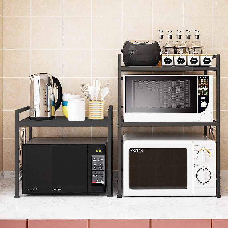 Retractable Microwave Oven Rack Countertop Two-Layer Oven Rack Rice Cooker Double-Layer Storage Rack Kitchen Storage Rack