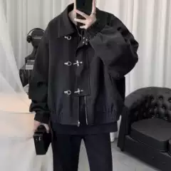 2025 Barber Style Men's Short Jacket for Spring/Autumn - High-End Cool American Padded Shoulder Workwear Jacket Wholesale