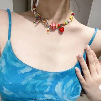 Fun and Sweet Girly Colorful Apple Paradise Necklace for Women, Sweet and Cool Sexy Style, High-Looking Beaded Clavicle Chain New Style