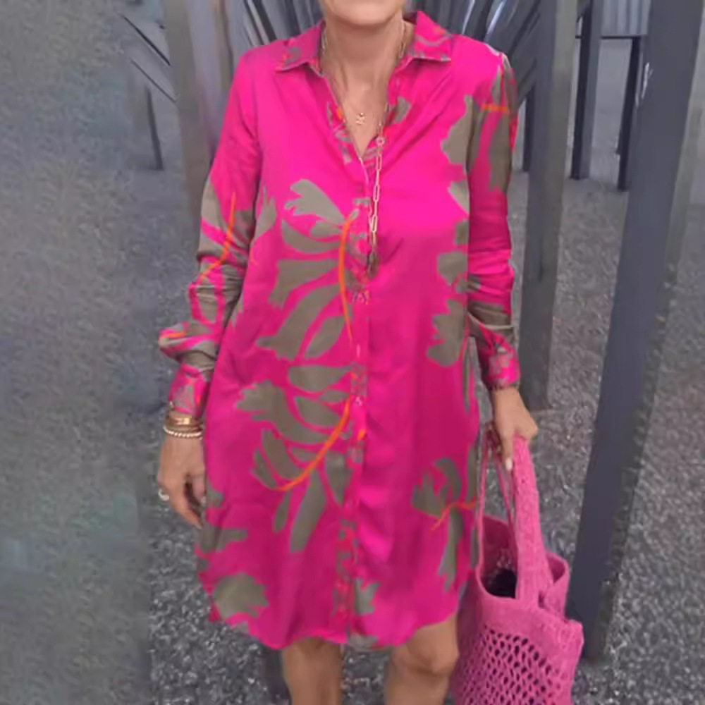 Floral Print V Neck Long Sleeve Dress Autumn Winter Style Womens Fashion Wholesale Available custom packaging