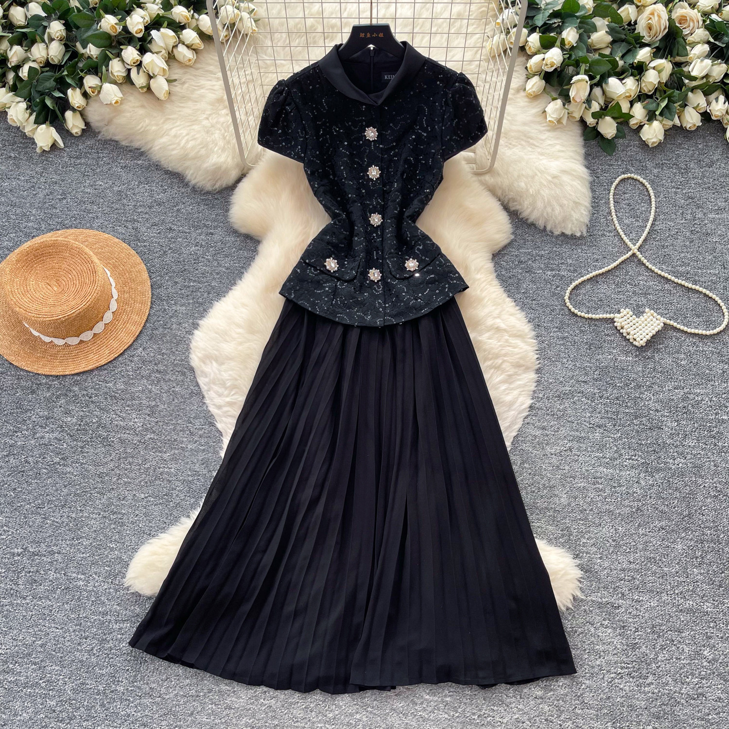 Elegant Pink Lace Dress High Waist Pleated Slim Fit Summer Office Wear for Women Wholesale Available