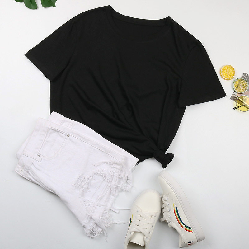 Womens Basic Round Neck Short Sleeve T Shirt 100 Cotton Solid Color Summer Style Wholesale Available