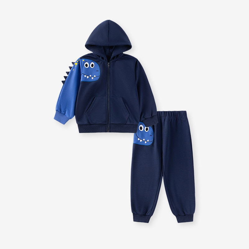 Vendita all'ingrosso set ragazzi, set bambini con cappuccio autunno, set felpa manica lunga cartone animato stile