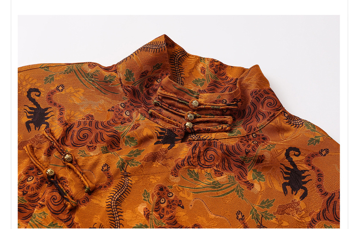 Áo sơ mi nữ dài tay cổ đứng dáng suông họa tiết dệt jacquard — Vàng hổ phách (phát hành trong cùng ngày), Vàng hổ phách (tóc 7 ngày)