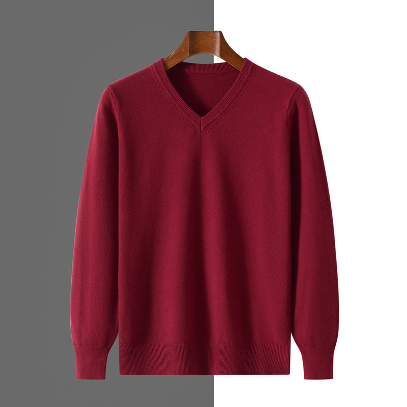 男士羊绒衫v领打底毛衣秋冬套头商务休闲内搭打底针织衫上衣