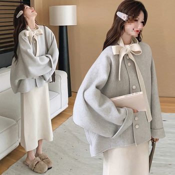 Maternity Suit Beige Super Nice Outwear Winter Age-Reducing New Style Slimming Look Short Woolen Outwear for Small People