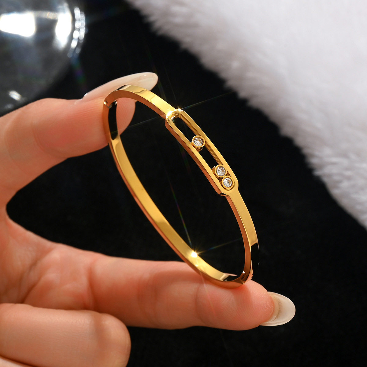 欧美热卖时尚不锈钢金色手镯不易褪色18K不锈钢首饰gold bangles