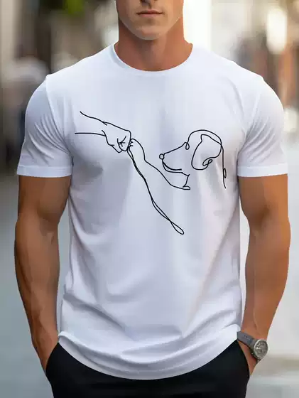 Men's Casual Loose Fit Funny Dog Graphic Crew Neck Short Sleeve T-Shirt