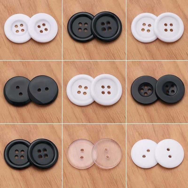 Resin button transparent two-eye Bread Buckle Black thin edge shirt button white four-eye wide edge windbreaker buckle accessories
