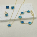 Bright blue double-sided mother-of-pearl four-piece set