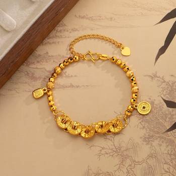 Fat Fu Spit Ice Five Emperors Money Bouncy Bead Bracelet New Chinese Style Fortune Design Niche Elegant Versatile High-End Hand Jewelry