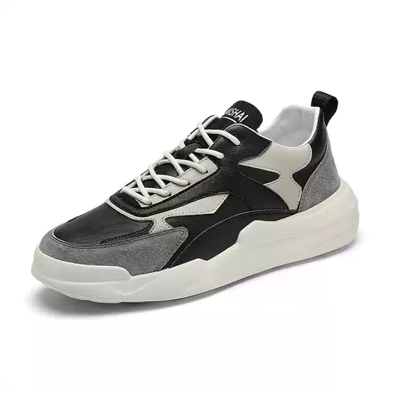Autumn Men's Fashionable Casual Thick-Soled Shoes for Students, Color-Blocked Low-Cut Lace-Up Sports Shoes, Outdoor Trendy Running Shoes