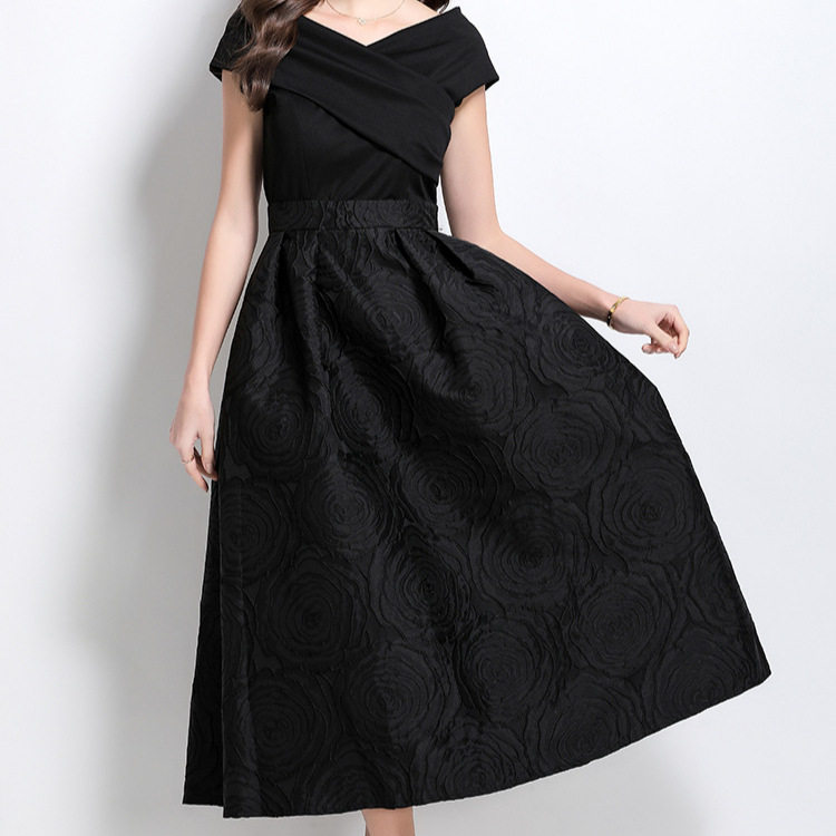 Elegant Womens Dress High End One Shoulder Design Waist Cinching Floral Pattern Flared Skirt Perfect for Formal