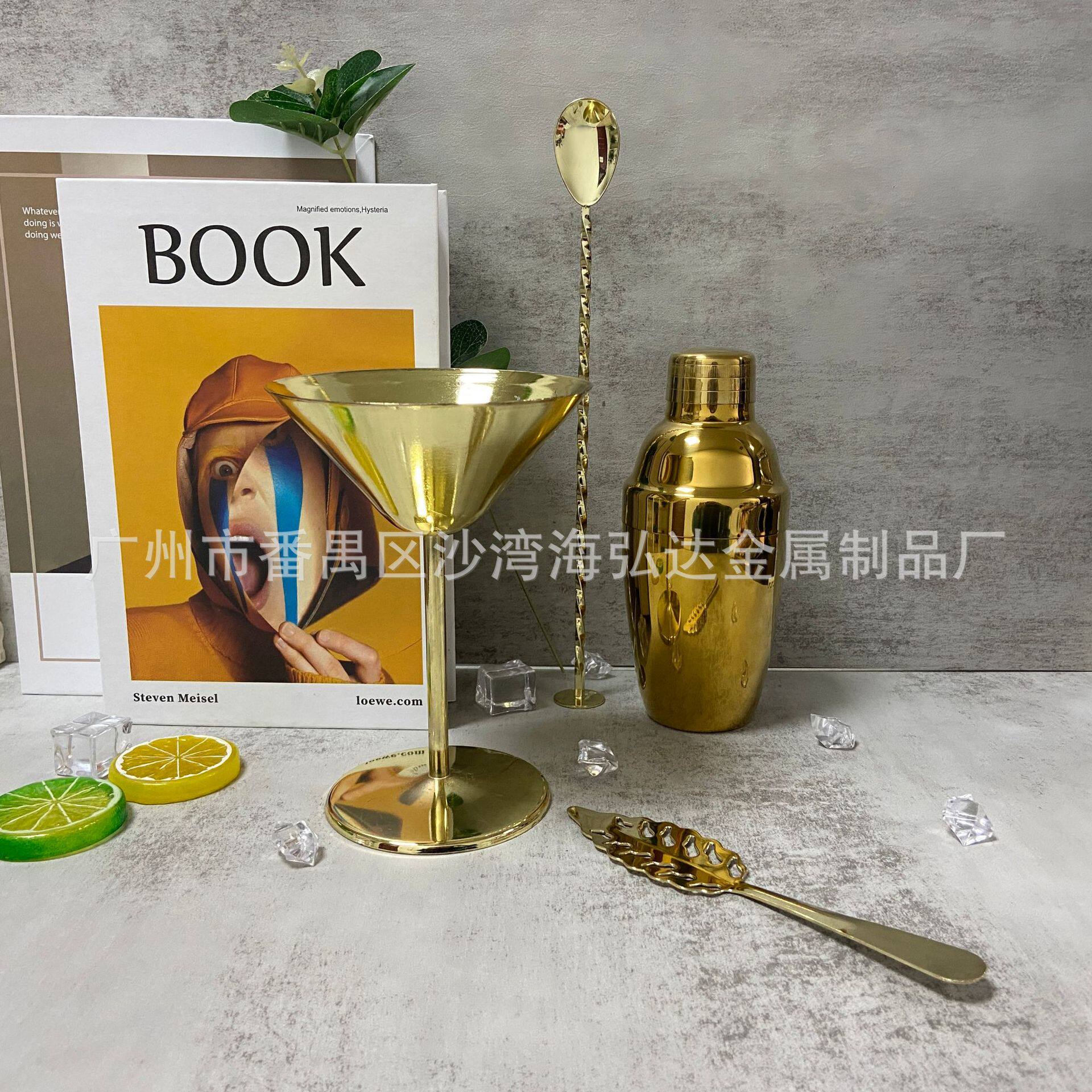 Cross-border Stainless Steel 304 Cocktail Glass Red Wine Glass Martini Glass Tall Wine Glass Combination Bartender Set