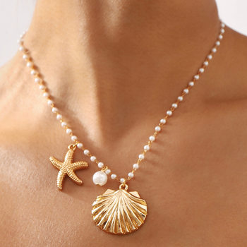 Europe and the United States cross-border new marine series pearl necklace light luxury French high-end sense starfish shell clavicle chain