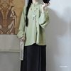 Light Shirt Style: Ming Dynasty Autumn and Winter Thickened Fleece Stand Collar Double-Breasted Bow Pocket Sleeve Short Jacket with Mamian Skirt for Daily Commuting Hanfu