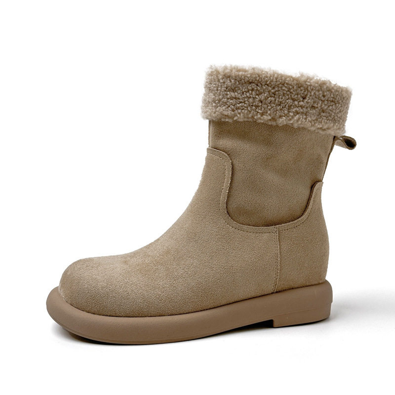 Heightening 6cm Warm Lamb Wool Thick-Soled Short Boots for Women to Wear Outside 2025 New Casual Versatile Side Zipper Snow Boots