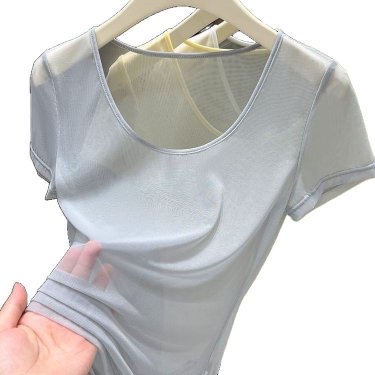 Sheer Mesh Short Sleeve T Shirt for Women Lightweight Ice Silk Versatile Style Summer Fashion Wholesale Available
