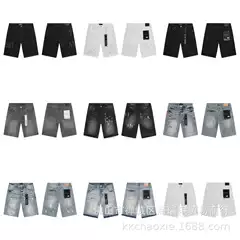 Cross-Border Foreign Trade Wholesale Trendy American High Street Style Ripped Patchwork Vintage Straight-Leg Am Jeans Shorts for Men