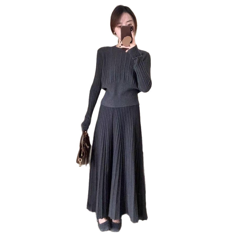 High Waist Pleated Knit Set Slim Fit Elegant Style Casual Chic Perfect for Autumn and Winter Wholesale Available