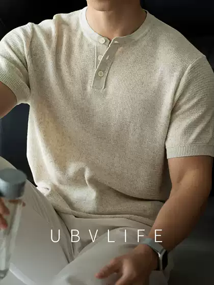 Linen Lyocell Herringbone Texture Casual Top for Men 2026 Autumn Retro Knitted Henley Collar Short-Sleeved T-Shirt