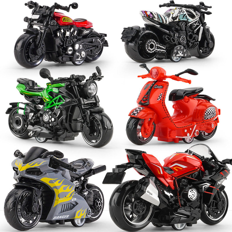 跨境代发儿童玩具男孩宝宝仿真合金摩托车摆件钥匙扣模型玩具车子