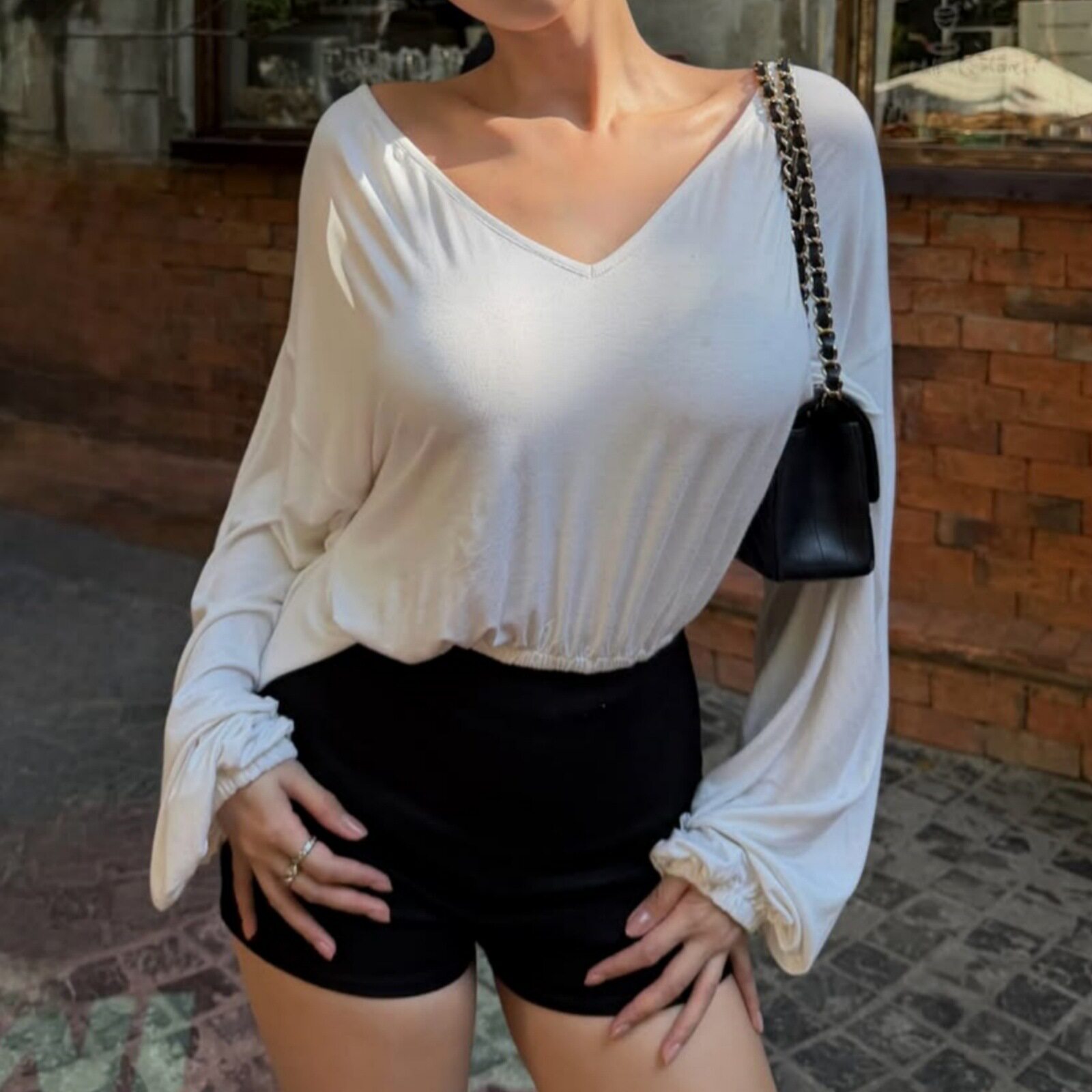 Womens Long Sleeve Top Fashionable Minimalist Elegant Back Hollow Design Autumn Collection Wholesale Available