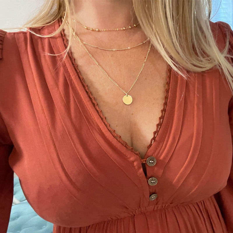 Vintage Fashion Round Pendant Three-Layer Necklace Simple Round Pendant Necklace Choker Multi-Layer Stacked Choker Wholesale