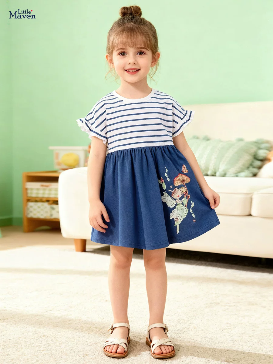Factory Direct Sales Girls' Dress, Summer Cartoon Striped Kids' Skirt, [Style] Kids' Dress Wholesale